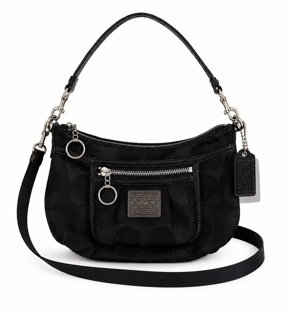 Coach Poppy Signature C BLACK Shoulder Crossbody Bag Black 2 Straps Y2K No 14562